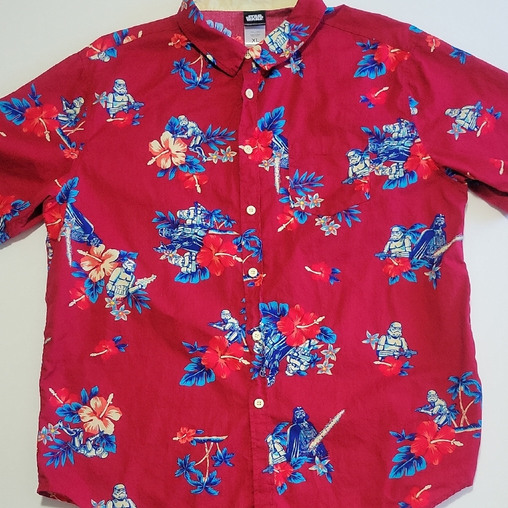 Star Wars Graphic Button Down Front Pocket Hawaiin Shirt Sz XL